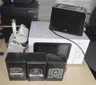 1 x Assorted Collection of Kitchen Accessories Including Microwave, Toaster, Cups and Cup Stand,