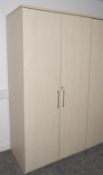 1 x Upright Two Door Office Storage Cabinet Featuring a Birch Finish with Silver Door Handles