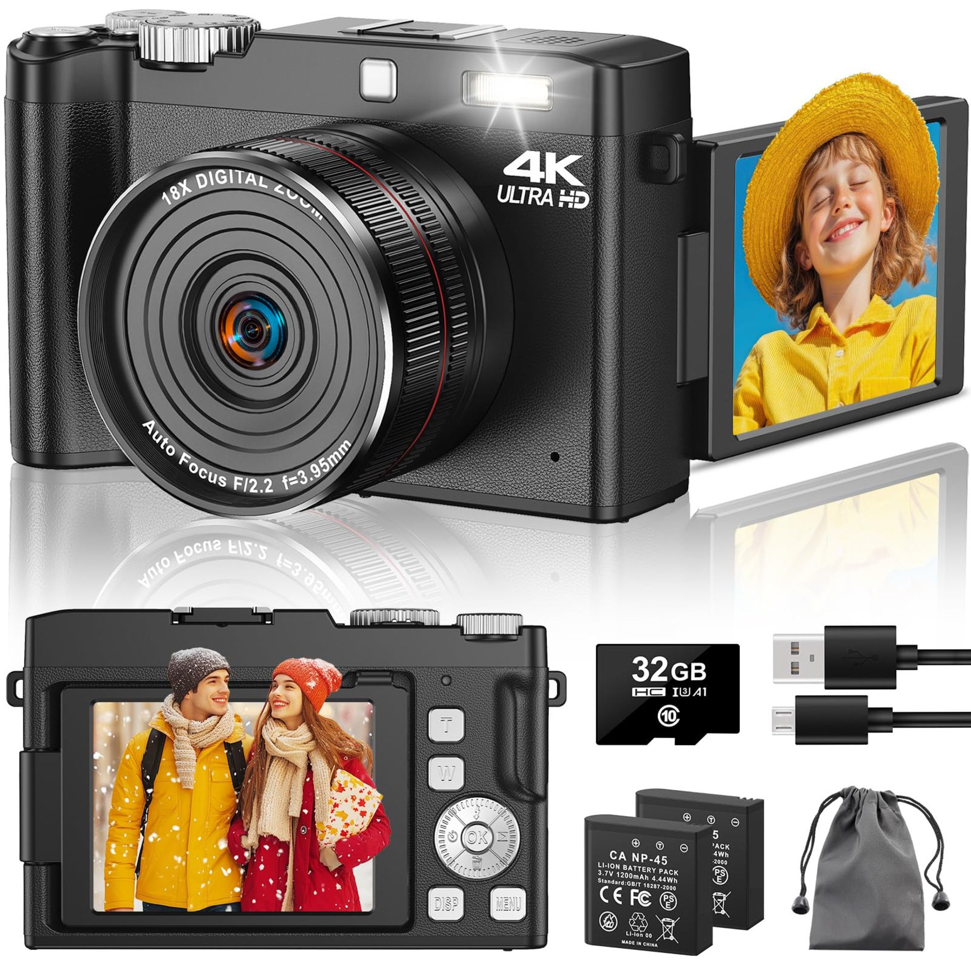 Digital Camera 4K 64MP Autofocus Vlogging Cameras with 32GB Card ...