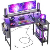 RRP £107.47 BEXEVUE L Shaped Gaming Desk with RGB LED Lights & Power Outlets