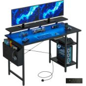 RRP £87.27 DOMSHOCT Gaming Desk with LED Lights & Power Outlets