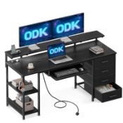 RRP £110.24 ODK 140x52 cm Black Computer Desk with 4 Drawers
