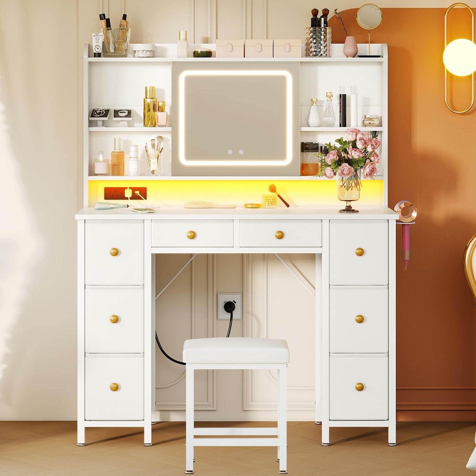Movable Vanity ODK Vanity Desk with Movable LED Mirror and 8 Drawers, Dressing Table ...