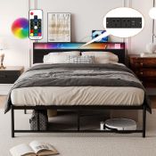 RRP £171.49 BEXEVUE 4ft6 Double Bed Frame with Power Outlets & LED Strip