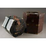 Antique 48 button concertina. Possibly made by Wheatstone or George Case, the corners with metal