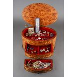 An Italian Notturno Intarsio of Sorrento oval inlaid jewellery box with a Romance Reuge musical