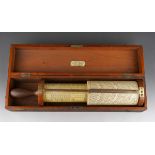 A Spiral Cylindrical slide rule calculator by W.F. Stanley & Coof London C.1916. with Mahogany and