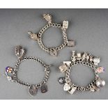 Collection of 3 white metal/ silver ( marked sterling and silver ) charm bracelets, two with heart