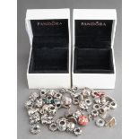 A collection of Pandora charms. To include approx thirty-six charms, majority stamped 925 ALE,