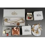 Four boxed items of Vivienne Westwood costume jewellery, comprising three charm bracelets and a