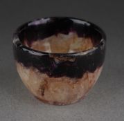A miniature Blue John bowl, evenly coloured banding to rim, etched "C A 1996" to the underside,