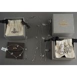 Five pieces of Vivienne Westwood costume jewellery, comprising a diamante charm bracelet with