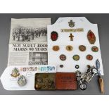 Assorted lot including: WWII German 1939 Merit Cross; Notts & Derby Cap Badge, a carded collection