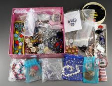 A box of assorted costume jewellery, mostly modern including abstract designs, plastic jewellery,