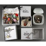 Five boxed items of Vivienne Westwood costume jewellery, comprising a charm necklace which