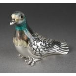 A modern Italian silver and enamel miniature figure of a pigeon, stamped 925, bears mark for Arezzo
