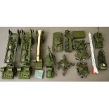 A box of assorted Military vehicles including, Dinky Centurian Tank, Corgi Corporal Erector