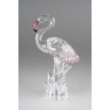Swarovski flamingo perched with black accent to bill, stamped to underside, approx 15cm high [1]