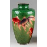 A Japanese ginbari baluster vase decorated with four orange and black oranda fish swimming amongst
