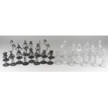 A Contemporary novelty welded metal figural chess set in silver and black finished, tallest figure