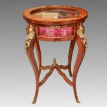 A Louis XVI Style ormolu mounted Bijouterie / Vitrine table, the inlaid hinged cover opens to reveal