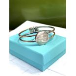 Rare Vintage Tiffany & Co 925 Sterling Silver `Please Return To` Oval Tag Hinged Cuff Bracelet