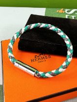 Hermes Goliath Bracelet Green, Grey & White Leather with Palladium Clasp