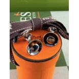 Hermes Paris Vintage & Very Rare Cufflinks Silver With Orange Enamel.