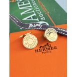Hermes Paris Vintage Classic Gold Disc Monogram Edition Cufflinks