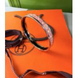 Hermes Paris Silver & Pink Enamel Patterened Bangle