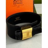 Hermes Paris Rare Vintage Artemis Bracelet In Leather & Gold Plated