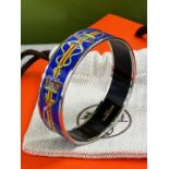 Hermes Paris Wide Silver & Enamel Monogram Bangle