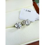 2.10 Carat Round Cut D/VVS2 Diamond Stud Earrings Set In 14 Carat Gold