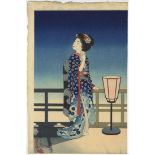Yoshikawa Kanpo, Maiko Admiring the Moon, Shin-Hanga