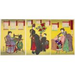 Chikanobu, Court Ladies Sewing Western Clothing, Ukiyo-e