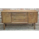 G Plan - Vintage teak sideboard with three drawers and two cupboard doors, H 76cm x W 145cm x D