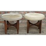G Plan - Pair of mid century teak 'Astro' stools, H 44cm x W 51cm (2)