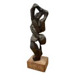 Ota Janecek (Czechia, 1919-1996) - embracing figure, bronze sculpture, teak plinth, 21cm high