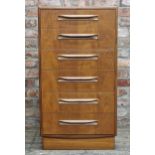 G Plan - Mid century teak tall boy with six drawers, H 104cm x W 56cm x D 45cm