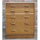 G plan - Mid century 'Brandon' oak chest of five drawers, H 98cm x W 76cm x D 45cm