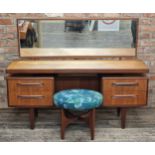 G Plan - 'Fresco' teak floating top dressing table with mirror and four drawers, H 70cm x W 153cm