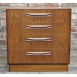 G Plan - Mid century teak chest of four drawers, H 73cm x W 71cm x D 44cm