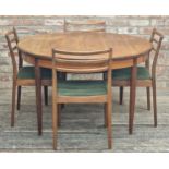 G Plan - Mid century teak extending dining table, H 73cm x W 122cm, together with four chairs, H