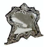 Quality Edwardian easel dressing table mirror, scrolled applied silver to baize base around a