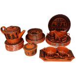 Robert 'Scottie' Wilson for Royal Worcester Crown Ware terracotta tea service comprising teapot,