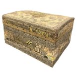 Georgian silkwork upholstered box with applied stumpwork Eagle crest, H 24cm x W 38cm x D 31cm