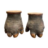 Taxidermy - Pair of 19th century Hippo feet tobacco jars / caddies, H 19cm x Dia 18cm Estate of John