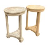 Pair of painted pine three-pillar bedside tables, each H 66cm x Dia 42cm. (2) Estate of John