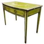 A Regency painted demilune side table with floral garland to top and single drawer, upon tapering