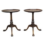Pair of Irish George III style mahogany occasional tables with dished tops and fluted columns,